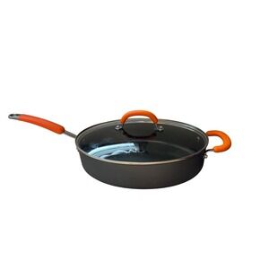 Rachael Ray Hard Anodized Nonstick Oval Saute Pan with Lid Orange Handles